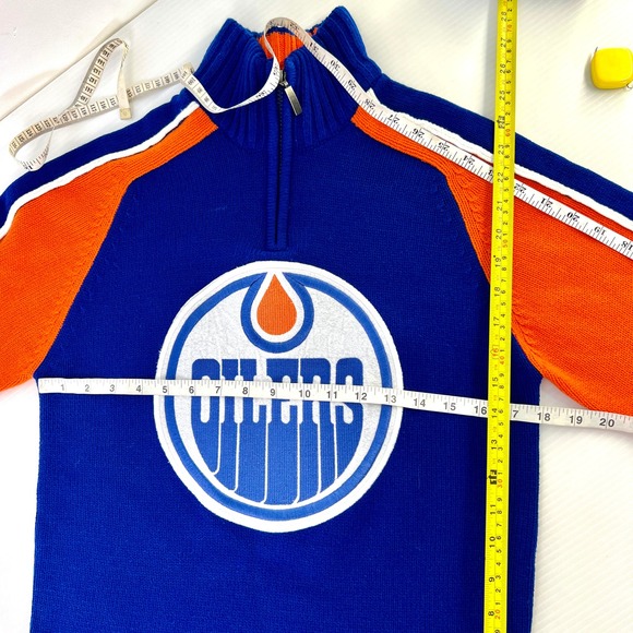 NHL Edmonton Oilers Womens Quarter Zip Pullover Sweater Blue Orange Knit Sz S - Picture 10 of 12